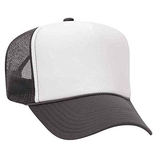 OTTO Wholesale 12 x Polyester Foam Front 5 Panel High Crown Mesh Back Trucker Hat - (12 Pcs) - color: Ch.gry/Wht/Ch.gry