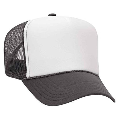 OTTO Wholesale 12 x Polyester Foam Front 5 Panel High Crown Mesh Back Trucker Hat - (12 Pcs) - color: Ch.gry/Wht/Ch.gry