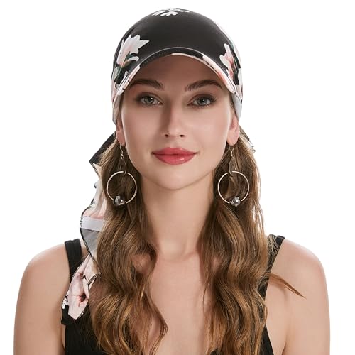 ZLYC Chemo Headwear for Women Brim Visor Head Scarf Pre Tied Headwraps Lightweight Skull Cap - color: Floral Black