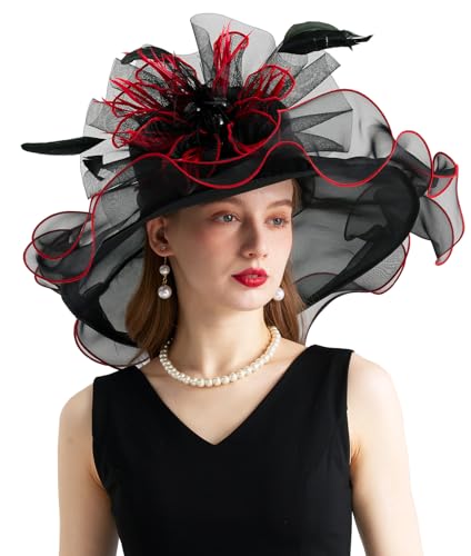 Women Organza Derby Hat Fascinator Tea Party Wedding Church Derby Hat Fascinator Hats Dual-use - color: 02b Black