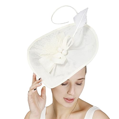 GIBZ Women's Wide Brim Fascinator Elegant Tea Party Headband - color: Beige