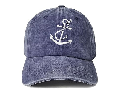 Embroidered Baseball Caps for Men and Women - color: Anchor (Washed Navy Blue)