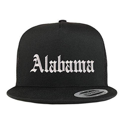 Trendy Apparel Shop Alabama State Old English 5 Panel Flatbill Trucker Mesh Cap - color: Black