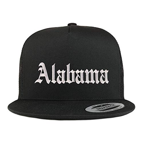 Trendy Apparel Shop Alabama State Old English 5 Panel Flatbill Trucker Mesh Cap - color: Black