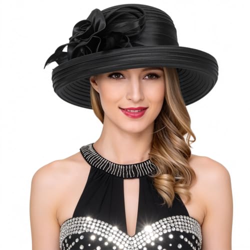 Ruphedy Women Derby Church Dress Bucket Hat Fascinators Tea Party Wedding Hat - color: Sd702-black