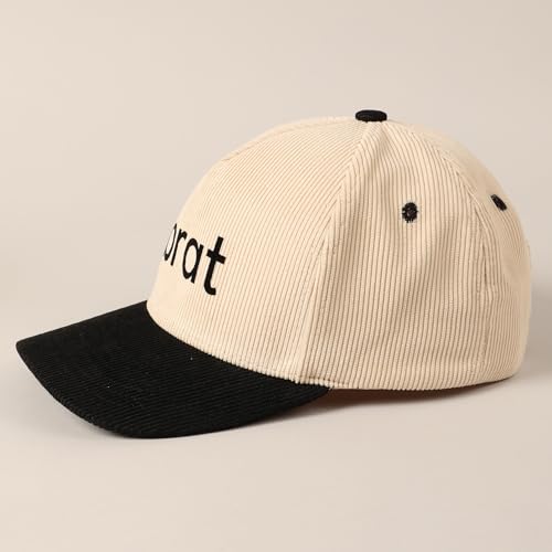 MIRMARU Vintage Novelty Heat Pressed Two-Tone Cotton Corduroy Trucker Baseball Cap for Men & Women - color: Brat,black