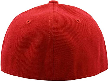 KBETHOS® Original 6 Panel Flat Brim True-Fit Fitted Cap - color: Red, size: 7 3/8