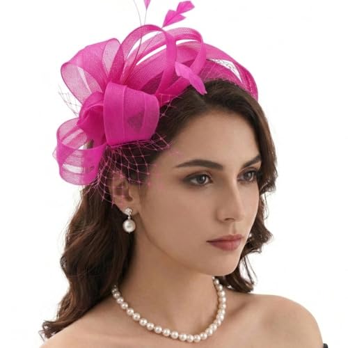 DRESHOW Fascinators Hats for Women Tea Party Hat Vintage Derby Pillbox Kentucky Hat Church Cocktail Headwear - color: 1 Pack Fascinator Headband: Fuchsia