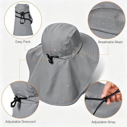 Solaris Small‑Head‑Fit Sun Hat with Neck Flap for Men & Women - color: #1 Gray, size: Medium