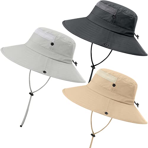 3 Pack Mens Boonie Sun Hat UV Protection Outdoor Bucket Fishing Hat for Hiking Safari & Gardening - color: 3 Pack-dark Grey＆light Grey＆khaki