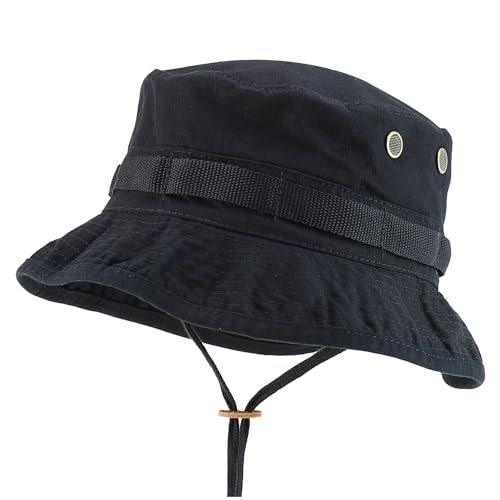 Armycrew 100% Washed Cotton Boonie Hat with Chin Strap - color: Black, size: Small