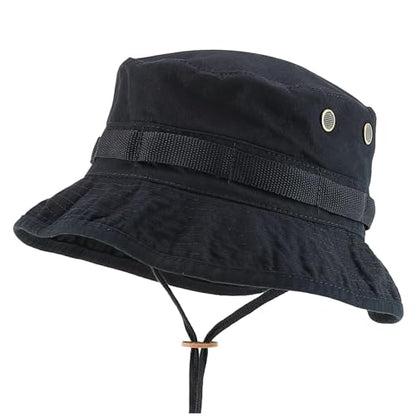 Armycrew 100% Washed Cotton Boonie Hat with Chin Strap - color: Black, size: Large