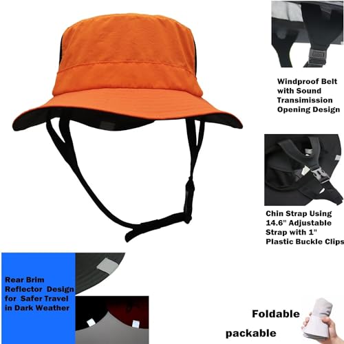 Mens Womens Surf Bucket Hat Waterproof UPF50+ Foldable Beach Sun Hats - color: Orange