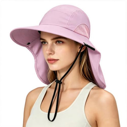 Solaris Small‑Head‑Fit Sun Hat with Neck Flap for Men & Women - color: #2 Pink, size: Medium