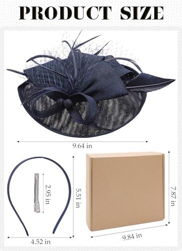 Zinniday Kentucky Fascinators Hats for Women - Vintage Tea Party Outfit Headband Church Derby Hat for Women (9.64x7.87inch) - color: Navy Blue