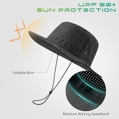 UPF 50+ Bucket Sun Hat with Laser Perforated Mesh Cooling Adjustable Breathable Lightweight for Outdoor Men Women - color: Dark Grey