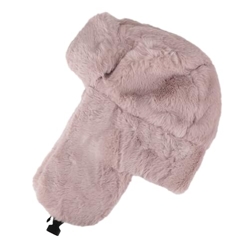 Womens Faux Fur Fuzzy Trapper Hat Winter Ear Flap Trooper Aviator Hat - color: Pink
