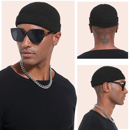 Thin Wool Fisherman Beanie Hat Unisex Cuffed Trawler Skull Cap - color: 2pcs- Black+red