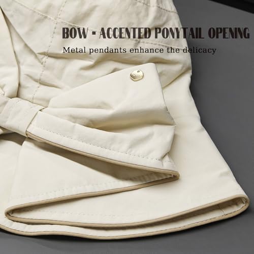 Women's Foldable Wide Brim Bowknot Bucket Hat Sun Protective - color: Off-white