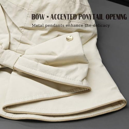 Women's Foldable Wide Brim Bowknot Bucket Hat Sun Protective - color: Off-white