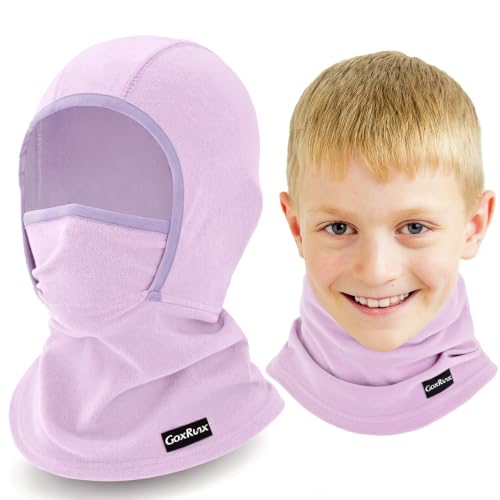 GoxRunx Kids Balaclava Ski Mask,Fleece Face Mask Neck Warmer for Boys Girls,Windproof Face Cover for Cold Weather - color: Light Purple