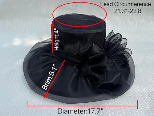 Haojing Women's Organza Church British Fascinator Bridal Tea Party Wedding Hat Summer Ruffles Cap - color: H5-black Line