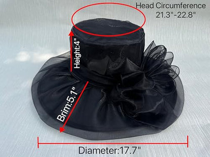 Haojing Women's Organza Church British Fascinator Bridal Tea Party Wedding Hat Summer Ruffles Cap - color: H5-black Line