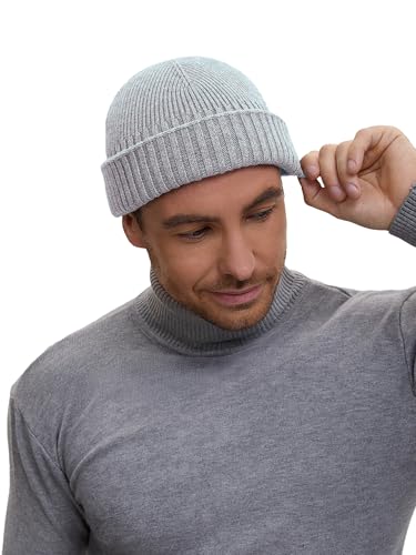 Wool Short Fisherman Beanie for Men Women Double Cuffed Skull Caps - color: 1pcs-flower Grey