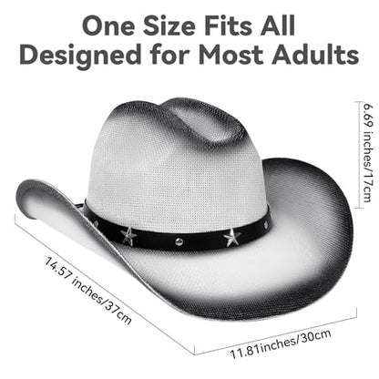 WQWOVRVO Cowboy Hat,Cowgirl hat,Brown Cowboy Hats for Women/Mens Straw Wide with Shapeable Brim Western Cowboy Hat for Womens - color: White & Black Color
