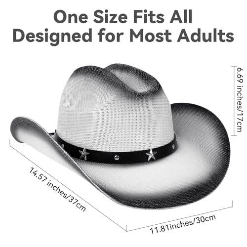 WQWOVRVO Cowboy Hat,Cowgirl hat,Brown Cowboy Hats for Women/Mens Straw Wide with Shapeable Brim Western Cowboy Hat for Womens - color: White & Black Color