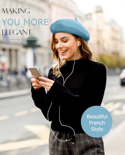 French Beret Hats for Women - Soft Warm Wool Solid Color Beanie Winter Cap - color: Lake Blue