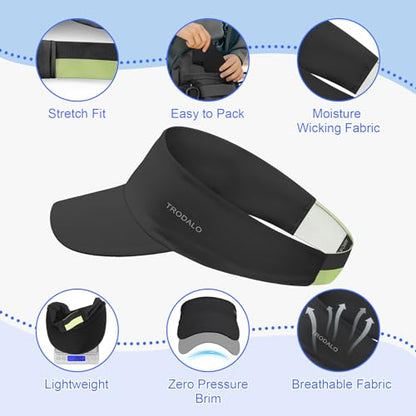Kids Sun Visor Hats for Girls Boys, Packable Cooling Stretchy Visor - color: Black