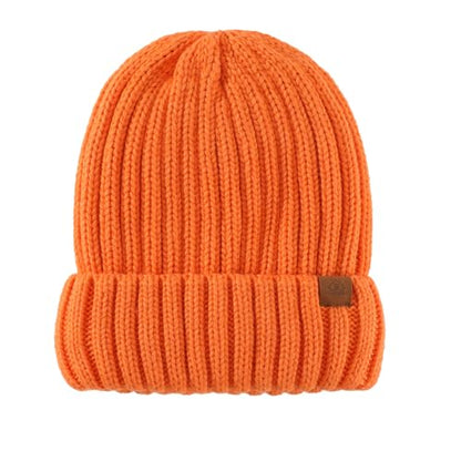 Home Prefer Mens Winter Hat Wool Fleece Lined Knit Beanie Hat Warm Stocking Caps - color: Orange