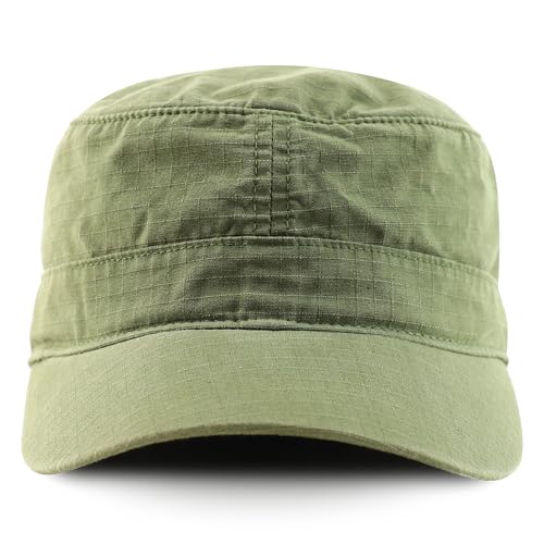 Armycrew Lightweight Cotton Ripstop Fitted Army Style Flat Top Cap - color: Army Green, size: Large-X-Large