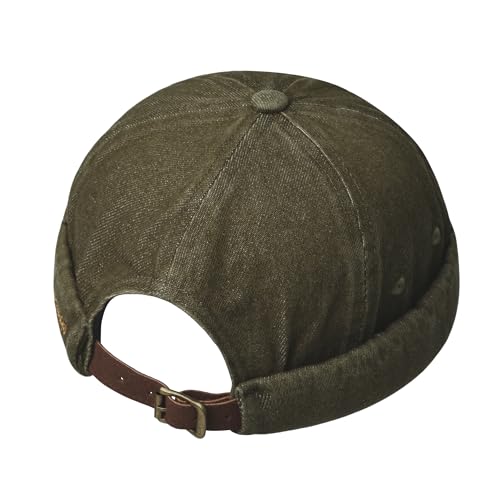 Clakllie Cotton Docker Hat Brimless Hats for Men Retro Sailor Skullcap - color: Fma2503-greenishbrown