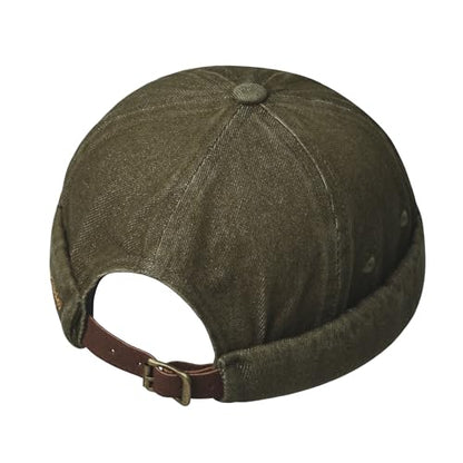 Clakllie Cotton Docker Hat Brimless Hats for Men Retro Sailor Skullcap - color: Fma2503-greenishbrown