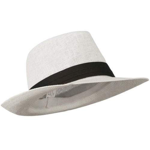 Jeanne Simmons Men's Large Brim Fedora Hat - color: White, size: Medium