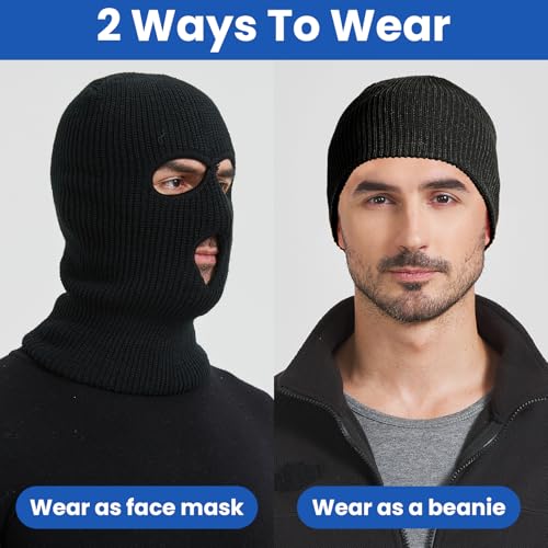TOPTIE 3 Hole Full Face Balaclava, Double Knit Acrylic Winter Mask - color: Red