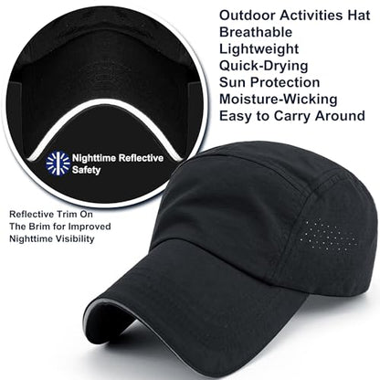 Lightweight Running Hat Breathable Mesh Cap Reflective Brim - color: Black, size: One Size