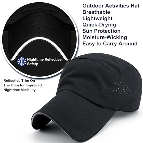 Lightweight Running Hat Breathable Mesh Cap Reflective Brim - color: Black, size: X-Large-XX-Large