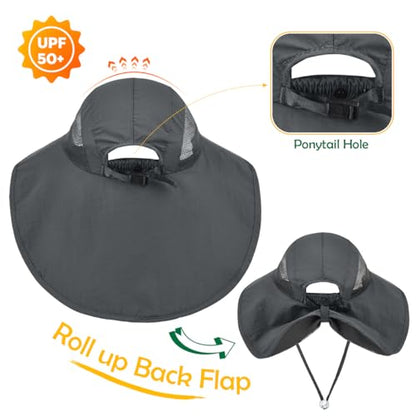 Kids Sun Hat UPF50+ Summer Beach Play Sun Protection Hats with Neck Flap for Ages 5~14 Girls Boys - color: Dark Grey