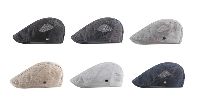 FASHIXD Mens Mesh Flat Caps Light Summer Beret Hat Breathable Newsboy Ivy Cap Cabbie Adjustable - color: Light Grey