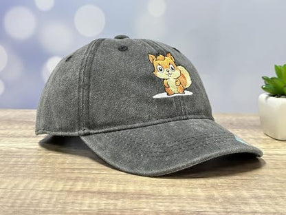 Adjustable Embroidery Animal Baseball Hat for Kid Toddler Child - color: Squirrel (Washed Black)