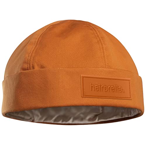 Hairbrella Brimless Docker Rain Hat for Men, Beanie, Satin-Lined Cap, Adjustable, Unisex Waterproof Hat, Cuff - color: Caramel, style: X-large