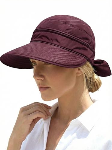 2-in-1 Women’s Sun Visor Sun Hat Zipper Off Ponytail Friendly, Lightweight Quick Dry, Summer UV Protection - color: Burgundy