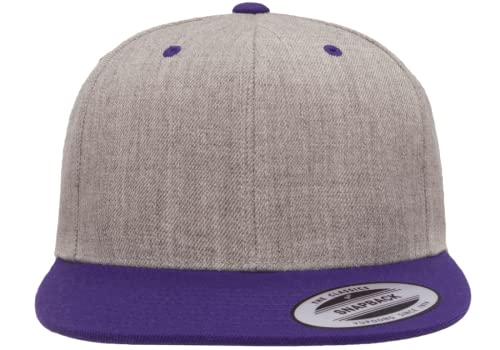 Mrlahat 6089 Yupoong Yp by Flexfit 6-Panel Structured Flat Visor Classic Snapback Cap with Black Bandana - color: Heather / Purple