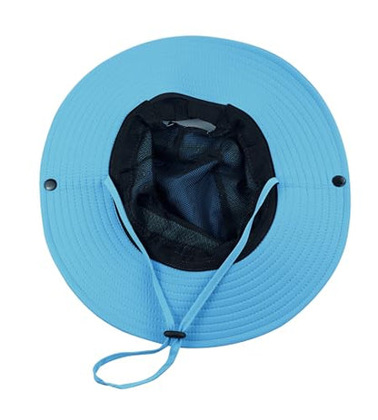 Muryobao Women Ponytail Sun Hat Summer UV Protection Cap Outdoor Foldable Mesh Wide Brim Bucket Hats for Beach Fishing Garden - color: Sky Blue