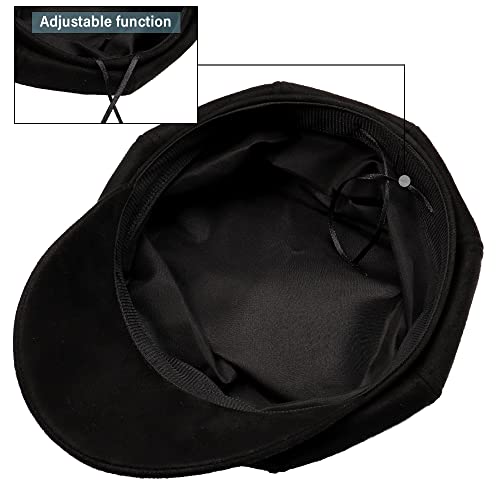 Newsboy Cabbie Baker boy hat Beret Cap for Women Pageboy Visor Paperboy Hat Sailor Fiddler Hat Adjustable - color: Black Tweed