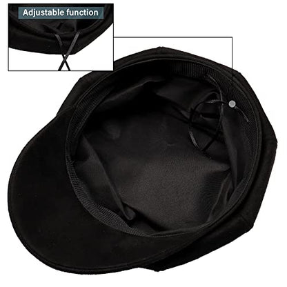 Newsboy Cabbie Baker boy hat Beret Cap for Women Pageboy Visor Paperboy Hat Sailor Fiddler Hat Adjustable - color: Black Tweed