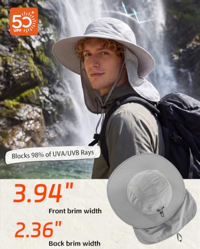 Home Prefer UPF 50+ Sun Hat with Neck Flap Wide Brim Fishing Hat for Men - color: Light Gray